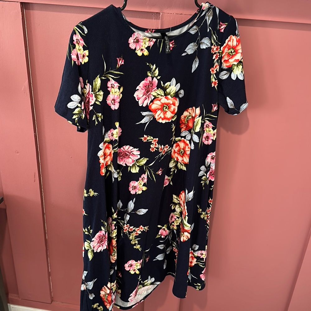 Navy blue floral dress with pockets